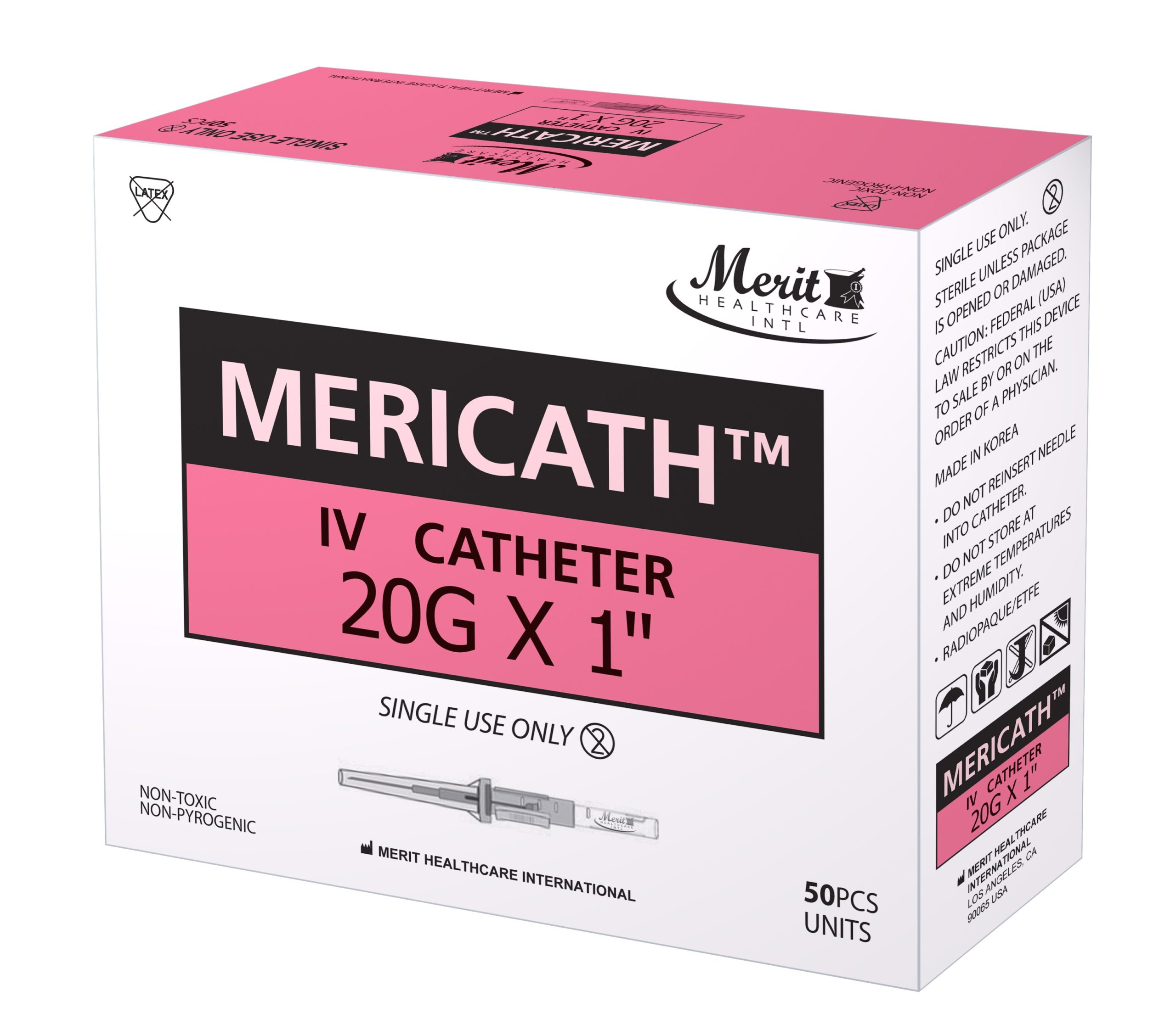 MeriCath, IV Catheter, 20 G x 1″, Box/50 # 60000