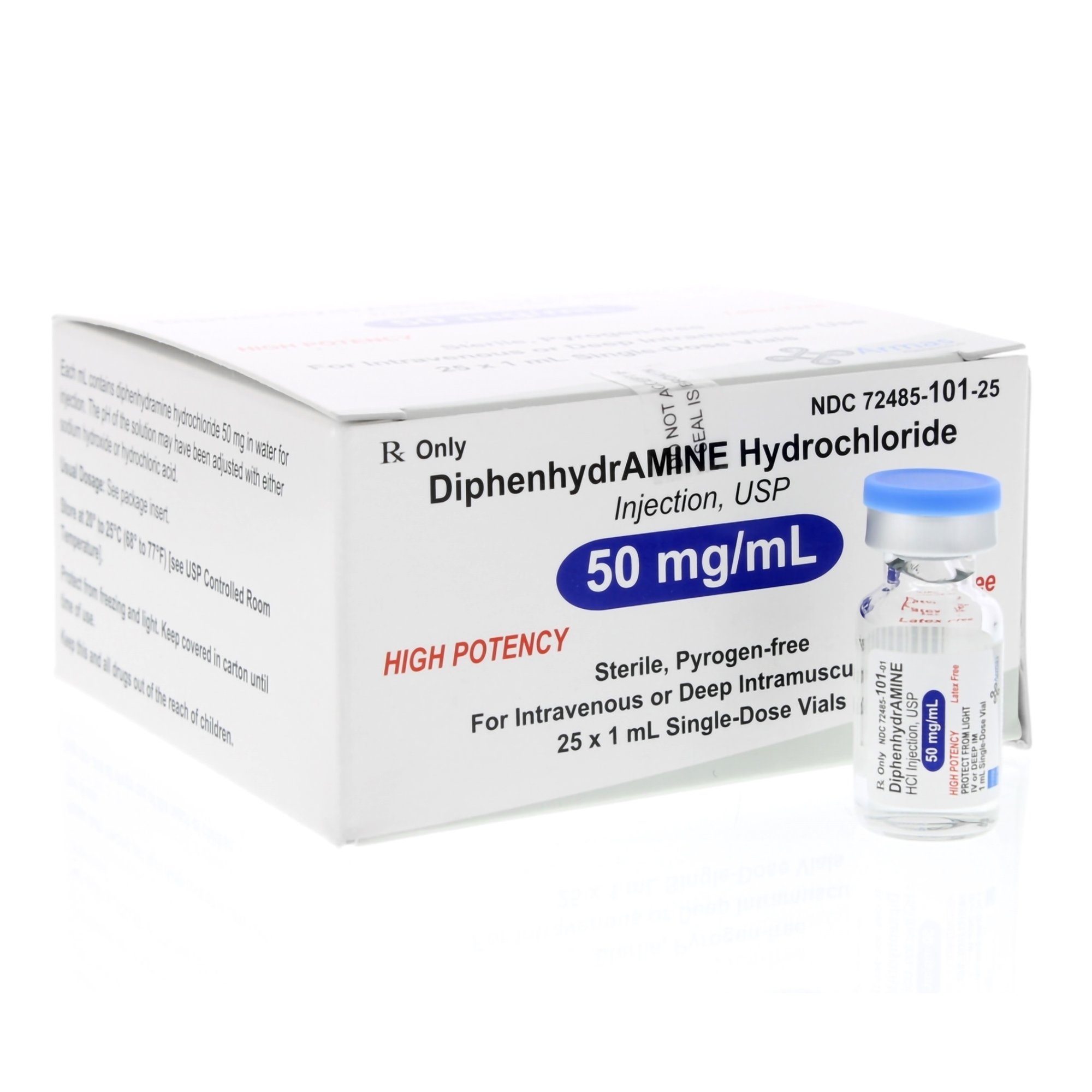Diphenhydramine HCl 50 mg / mL Intramuscular or Intravenous Injection Vial 1 mL Generic Equivalent to Benadryl Each - Image 2