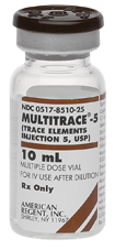 Multitrace-5 Trace Elements, MTE 5R, Contains: Chromium Chloride, Copper Sulfate, Manganese Sulfate, Selenium, Zinc Sulfate.  MDV 10mL