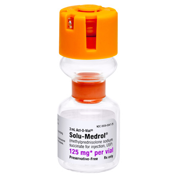 Solu-Medrol Methylprednisolone Sodium Succinate, Preservative Free 125 mg / 2 mL Injection Single Dose Act-O-Vial 2 mL # 00009004722