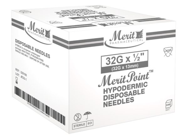 Aesthetic Needle 32G x 13mm 32G x 1/2 100/Box # 32G59875 - Merit  Pharmaceutical