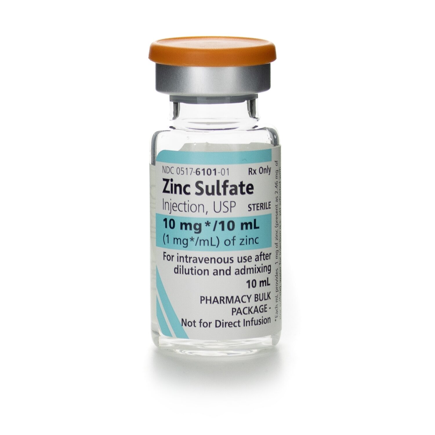 Zinc Sulfate, Preservative Free 1 mg / ml Intravenous Injection Single Dose Vial 10 ml (10mg/10ml) # 0051761010125