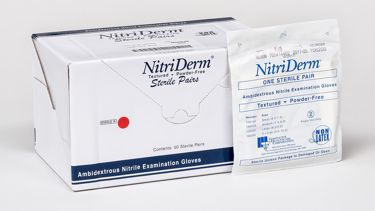 NitriDerm Nitrile Sterile Exam Gloves Blue Not Chemo Approved LARGE