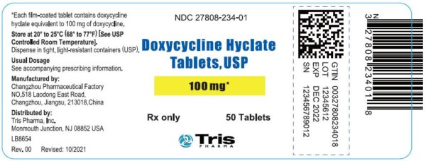 Doxycycline Hyclate Tablets 100mg 50 Tablets