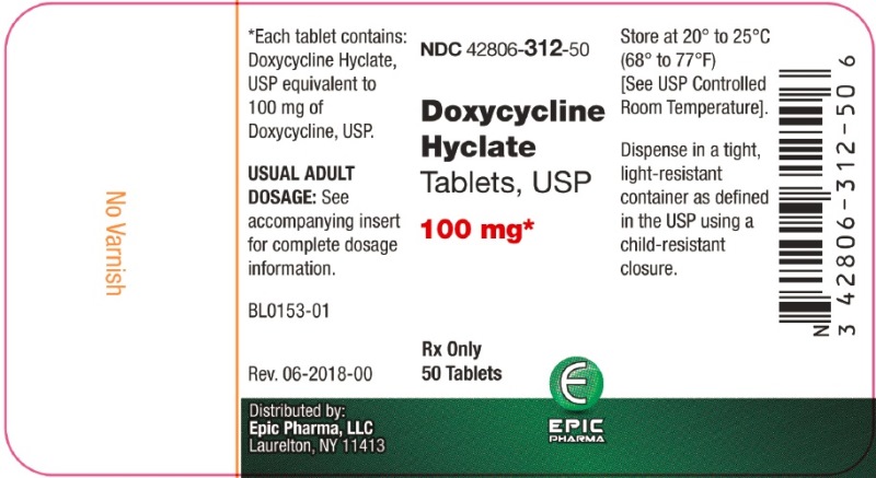 Doxycycline 100mg 50 Tablets # 42806-0312-50