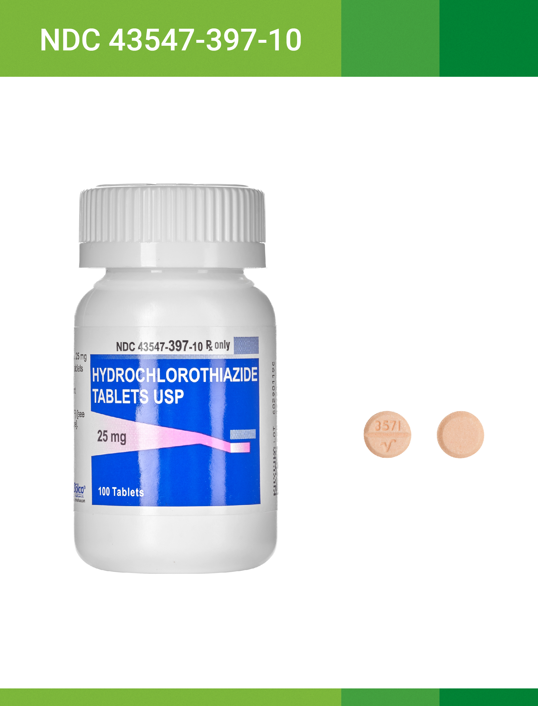 Hydrochlorothiazide 25 mg Tablet 1000 Tablets # 43547-0397-11