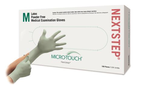 Ansell Micro-Touch Nextstep Powder Free Latex Gloves With Aloe, Non-Sterile, Box of 100, X-Small # 3200