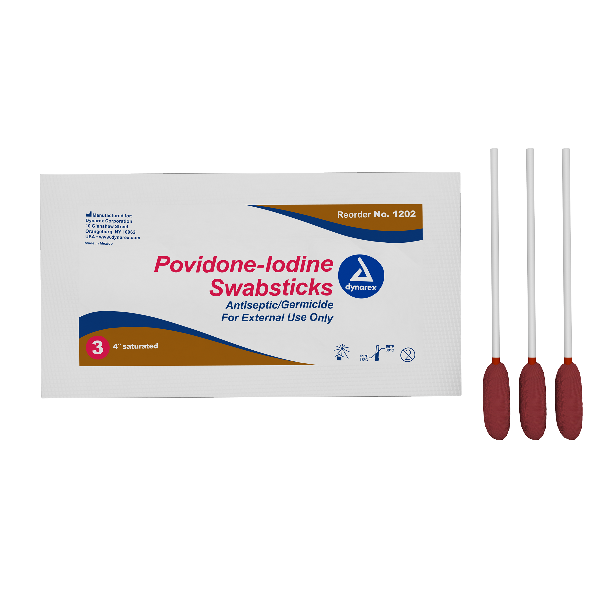 Povidone Iodine Swabsticks # 1202, 3 Swabsticks per packet, 25 per box