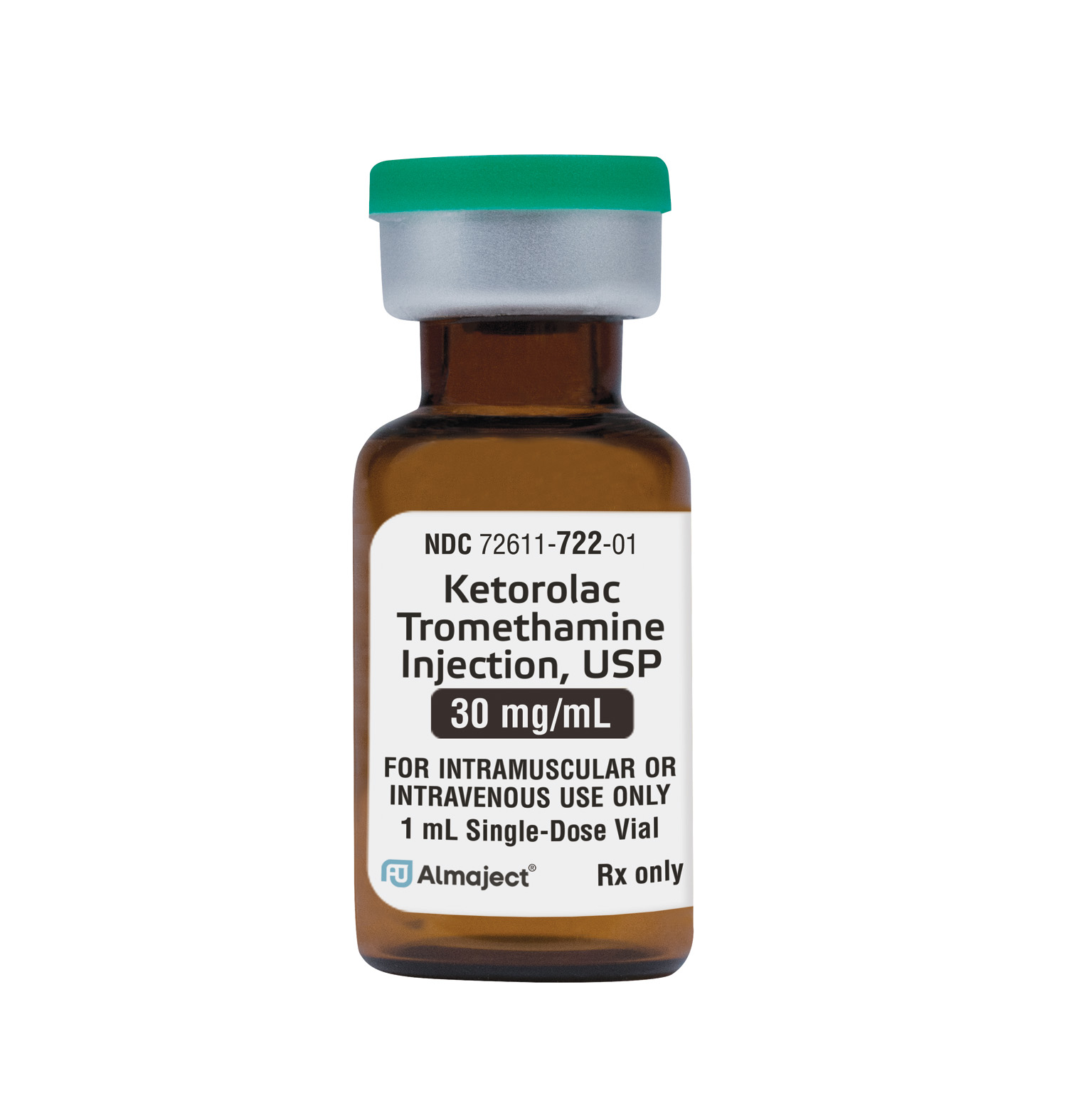 Ketorolac Tromethamine Injection, Single Dose Vial, 1mL, IV OR IM, Preservative Free 30 mg / mL Pack 25 # 72611-0722-25