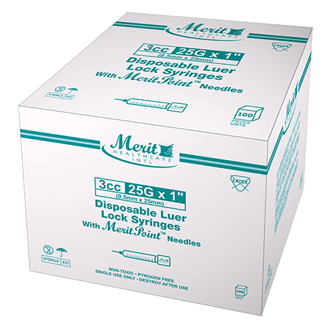 Terumo 3mL Luer Lock Syringe with 25g x 1in. Needle, 100/box