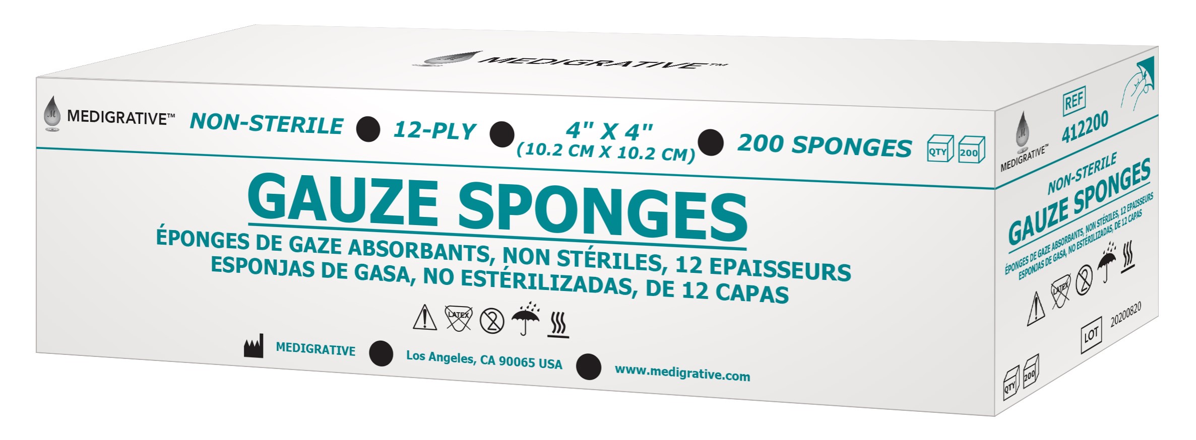 Gauze Sponge Cotton 12-Ply 4 X 4 Inch Square Non-Sterile # 73750     200/Sleeve