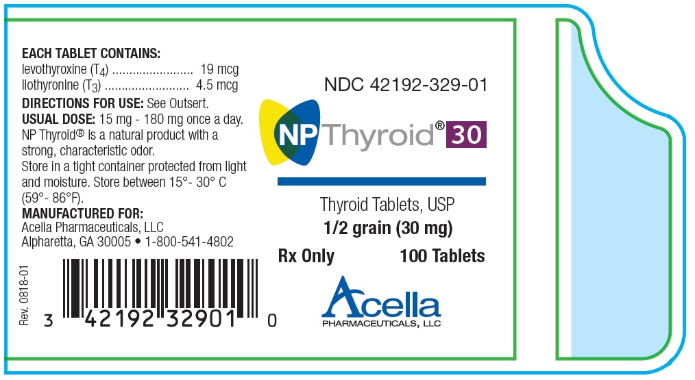 NP Thyroid 30 mg (1/2 grain) 100 Tablets Per Bottle NDC # 42192-329-01