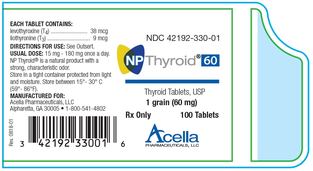 NP Thyroid 60 mg (1 grain) 100 Tablets Per Bottle, NDC # 42192-330-01