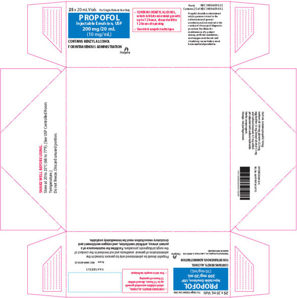 Propofol Injection Emulsion (Contains Benzyl Alcohol) 10mg/mL (200mg/10mL), SDV, 25 x 20mL