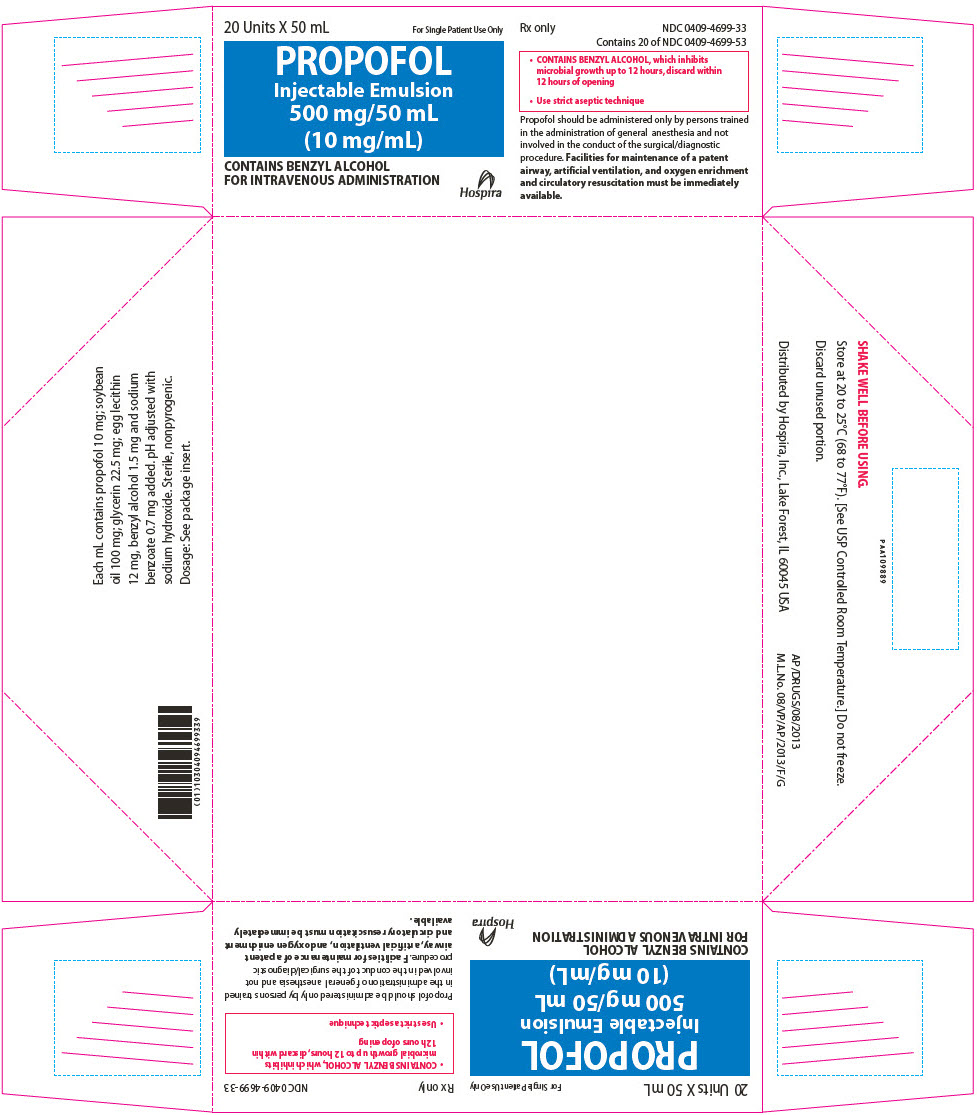 Propofol 1%, 10 mg / mL Intravenous Injection Single Dose Vial 50 mL Box/20 NDC 0409-4699-33