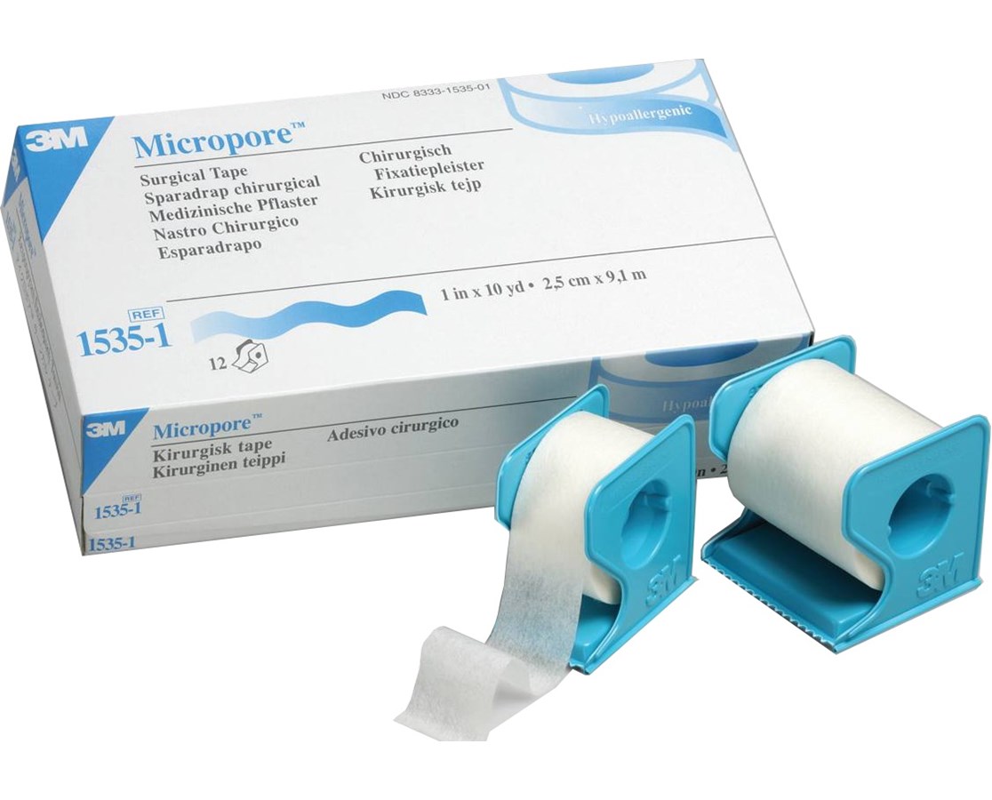 3M Micropore Surgical Paper Tape Dispenser Pak 1 IN x 10 YD 12 Rolls/Carton #1535-1