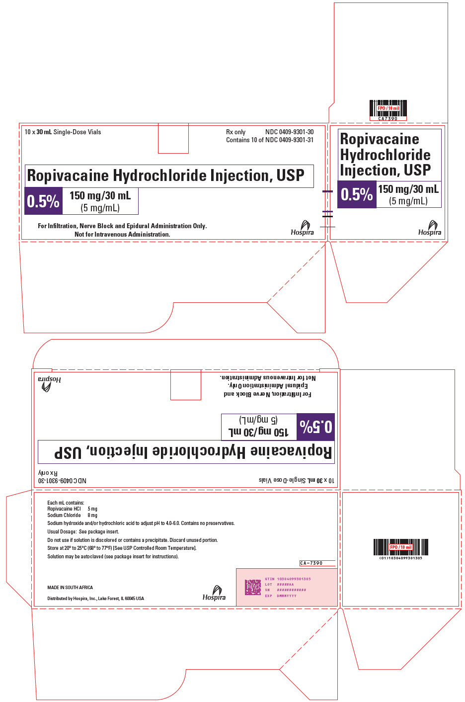 Ropivacaine HCl, Preservative Free 5mg/ml 150mg/30ml 1 x 10