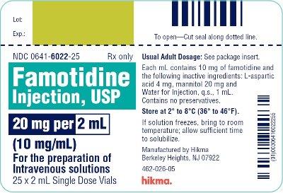 Famotidine, Preservative Free 10 mg / mL Injection Single Dose Vial 25 x 2 mL ** SHIP ON ICE **