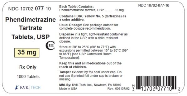 Phendimetrazine 35mg Yellow, 1000/Btl (C3) Controlled
