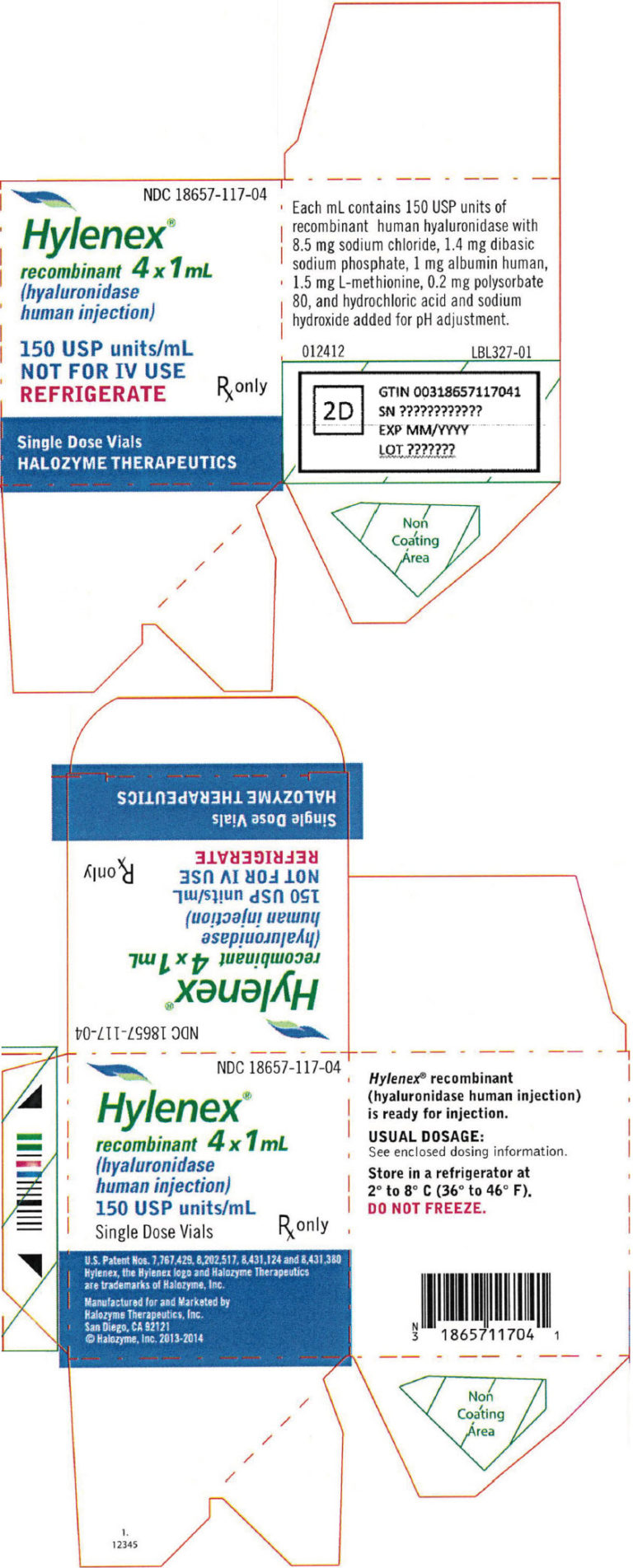 Hylenex Injection 150 Units SDV 4 x 1mL Merit Pharmaceutical