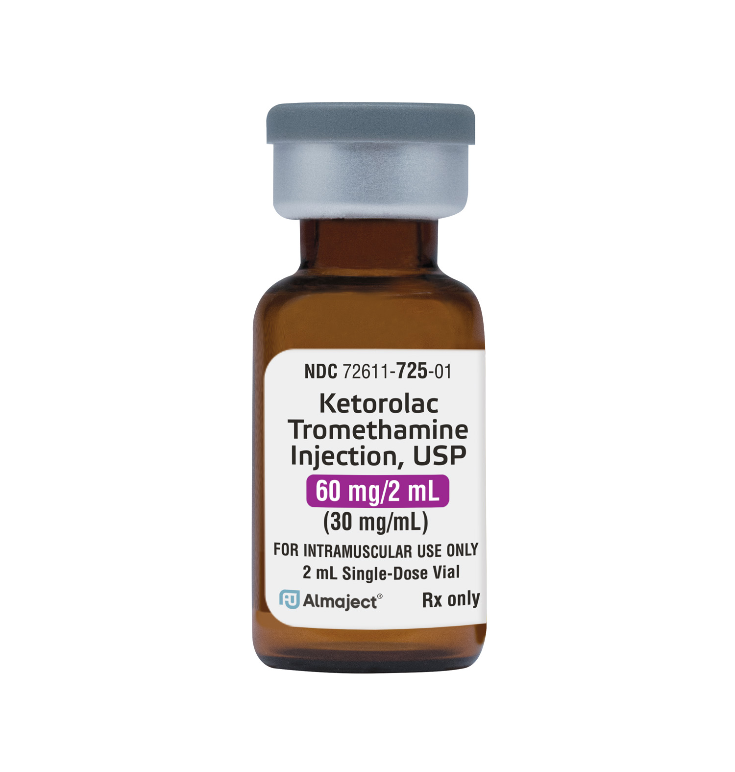 Ketorolac Tromethamine Injection, Single Dose Vial,  2mL, Preservative Free IM ONLY 60 mg/2mL Pack 25 # 72611-0725-25
