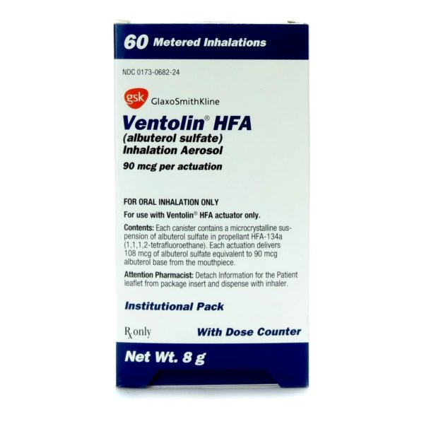 Ventolin HFA Albuterol Sulfate 90 mcg Aerosol Metered Dose Inhaler 200 Doses
