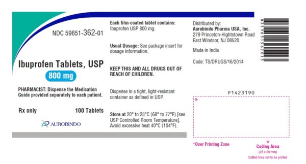 Ibuprofen 800 mg Tablet Bottle 100 Tablets (RX Only)