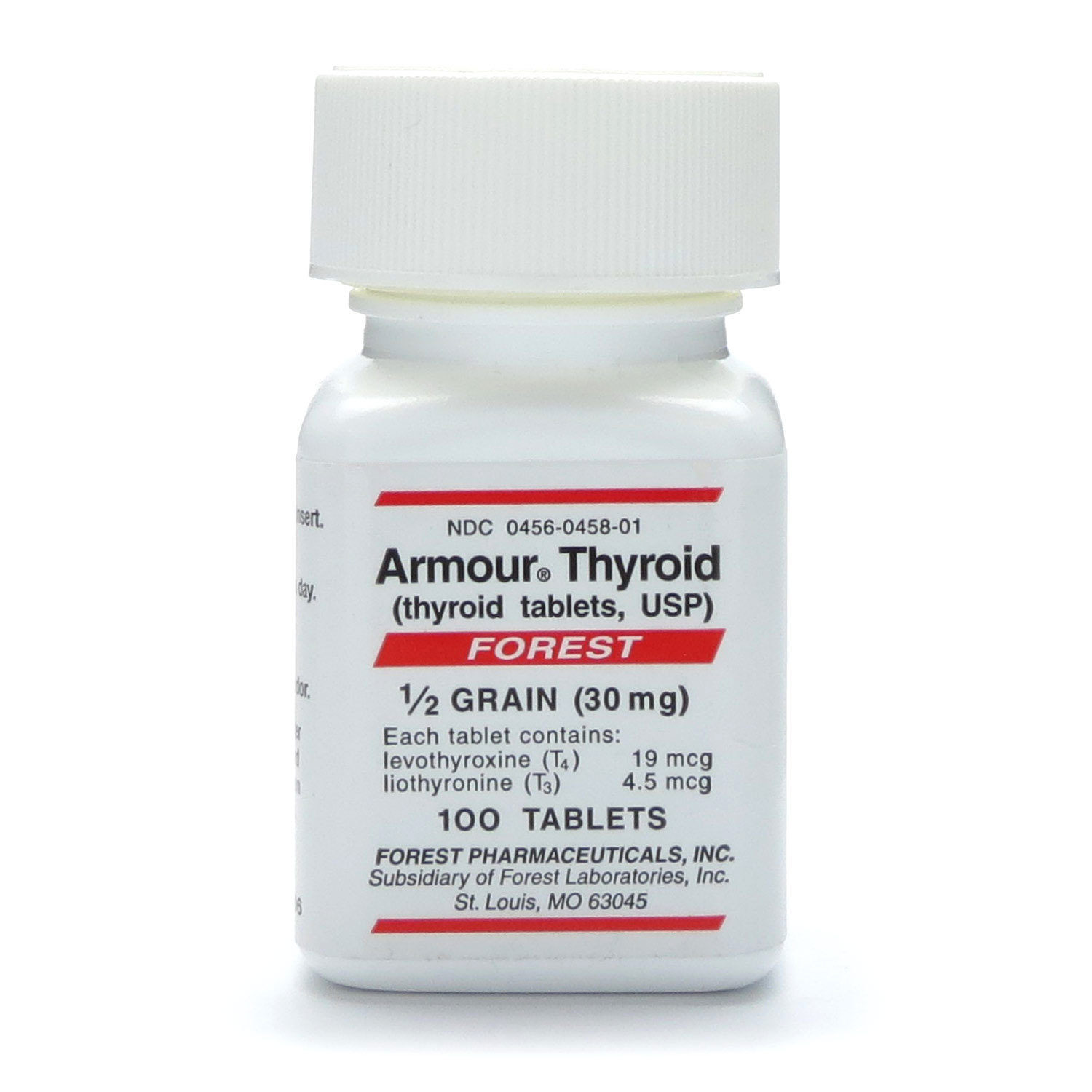 Thyroid, Armour®, 1/2 Grain/30mg, 100 Tablets/Bottle NDC 0456-0458-01 / 0456045801