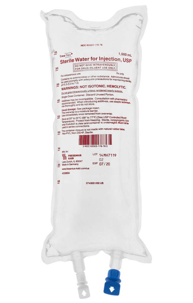 Sterile Water, IV Bag, Intravenous IV Solution 1000 mL Case 10