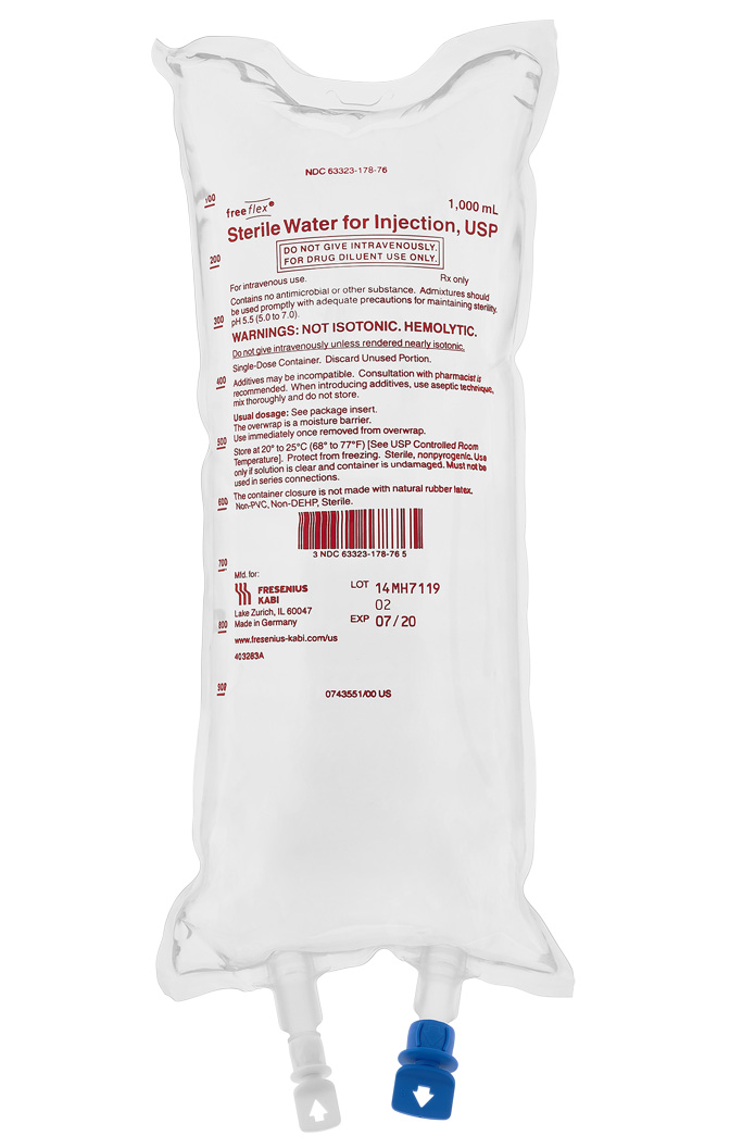 Sterile Water, IV Bag, Intravenous IV Solution 1000 mL Case 10 # FKSW1000