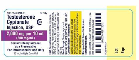 Testosterone Cypionate Injection, 200mg/mL, 10mL, Multiple Dose Vial, CIII #  0143972601