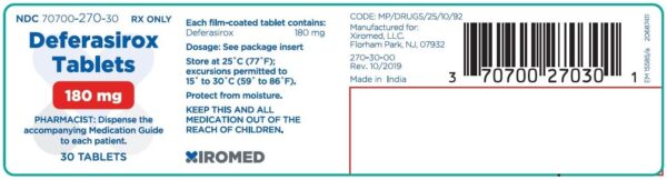 Deferasirox Tablets, 180mg - 30ct Bottle