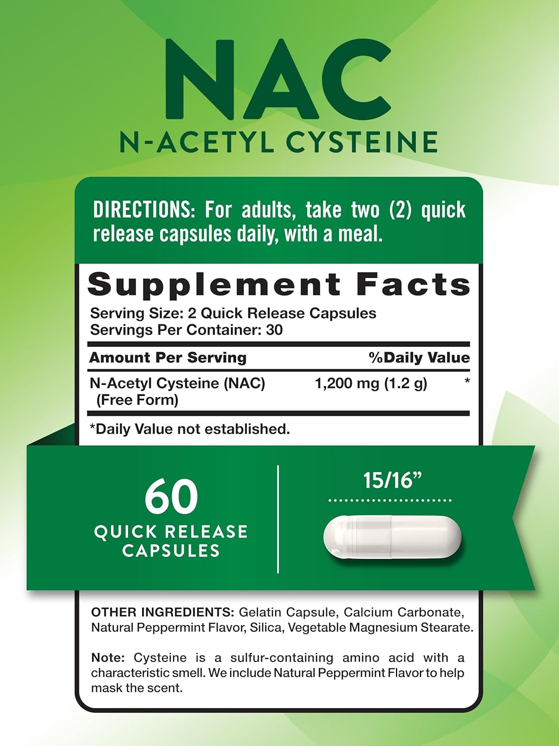 N-Acetylcysteine (NAC) Veggie Capsule 600mg, 60 Bottle - Image 2