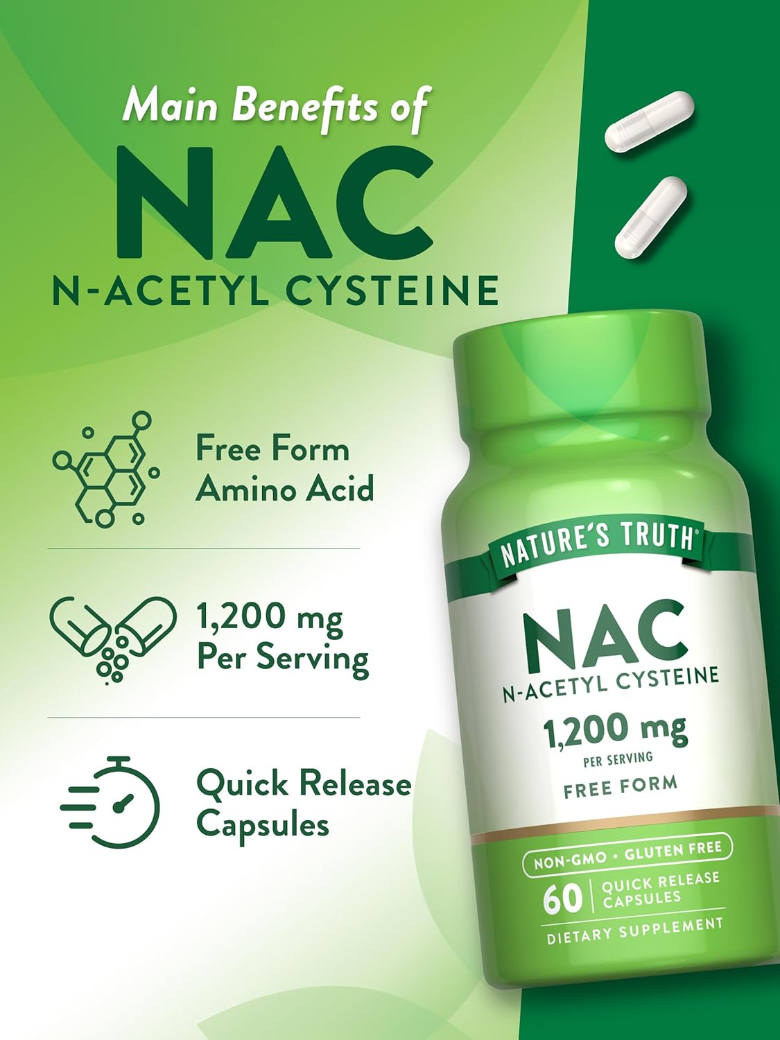 N-Acetylcysteine (NAC) Veggie Capsule 600mg, 60 Bottle - Image 3