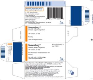 NOVOLOG INSULIN 100U/ML, 10ML NDC 00169750111 NON-RETURNABLE SHIP IN ...