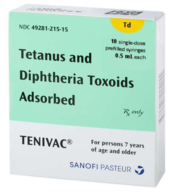 Tenivac Tetanus and Diphtheria Toxoids Adsorbed Vaccine, Prefilled Syringe 0.5 mL, 10/Tray